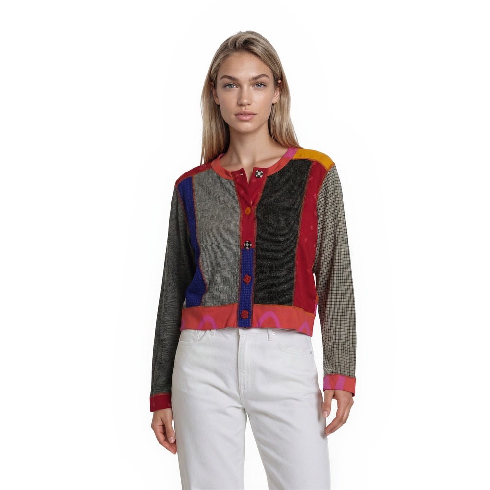 Alexandria Pierce Cardigan Top Women's Size Small‎ Patchwork Hand Painted Jacket